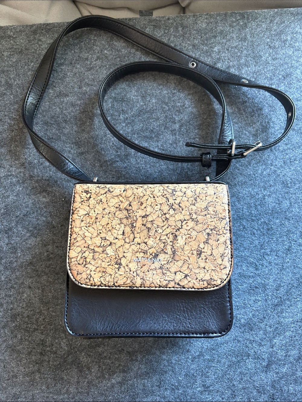 Matt & Nat Black Shoulder Bag with Cork Flap